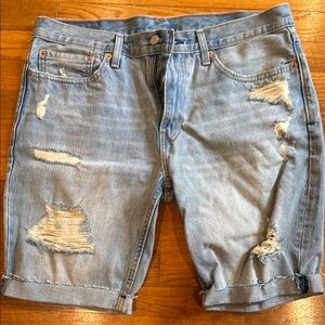 Distressed Light Blue Denim Shorts